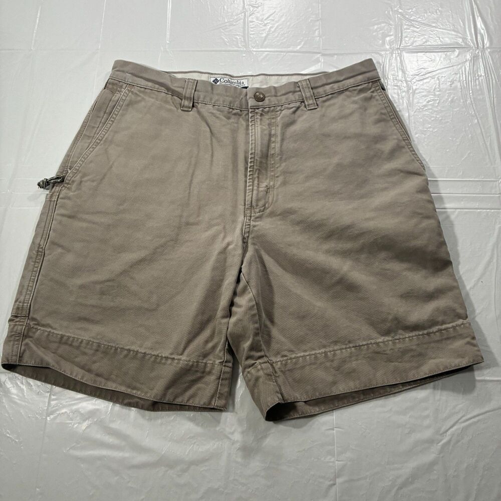 Columbia Mens 32 Khaki Canvas Utility Hiking Shorts 7 Inch Inseam Tan